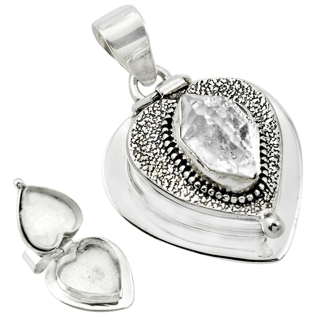 Natural white herkimer diamond 925 silver poison box pendant jewelry m49976