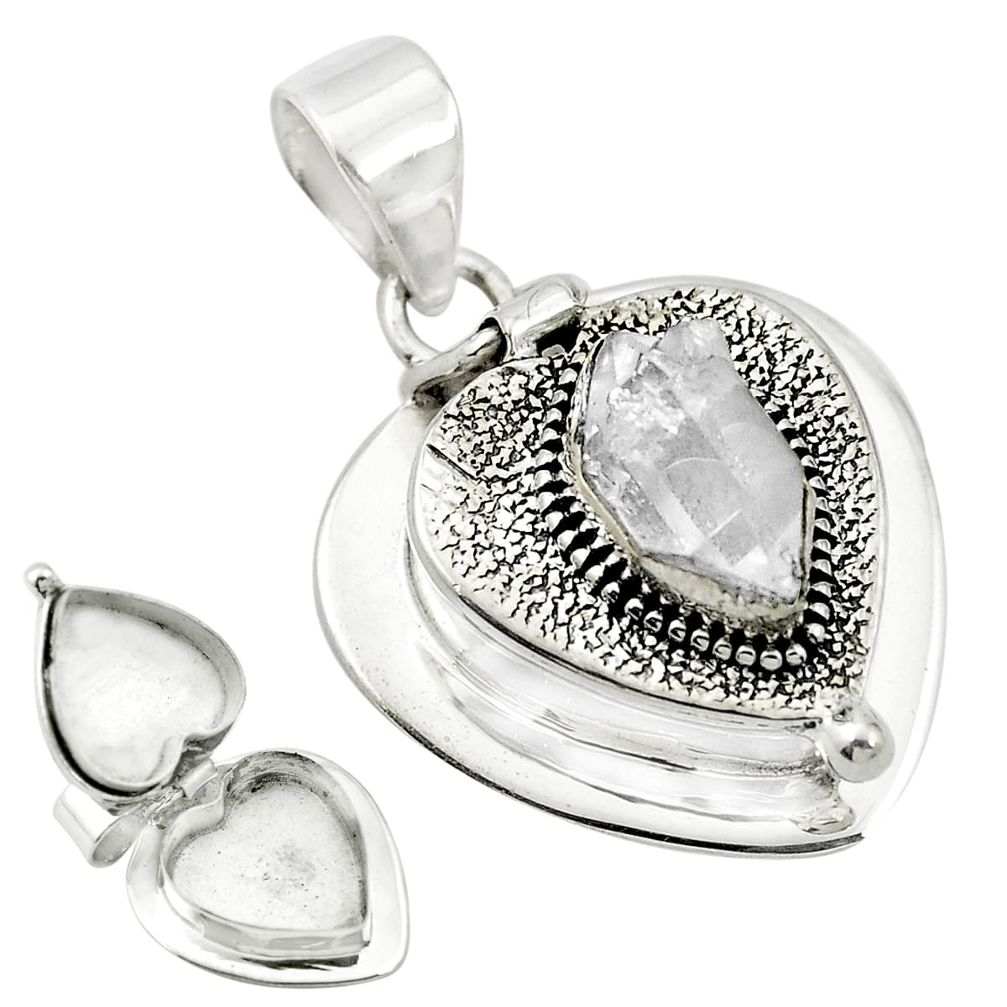 925 sterling silver natural white herkimer diamond poison box pendant m49978