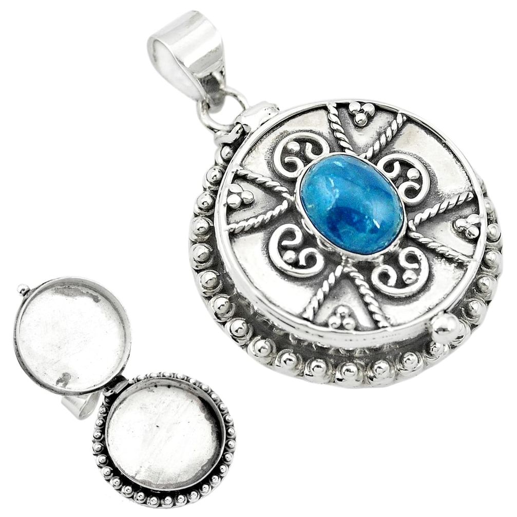 Natural blue apatite (madagascar) 925 silver poison box pendant jewelry m49991