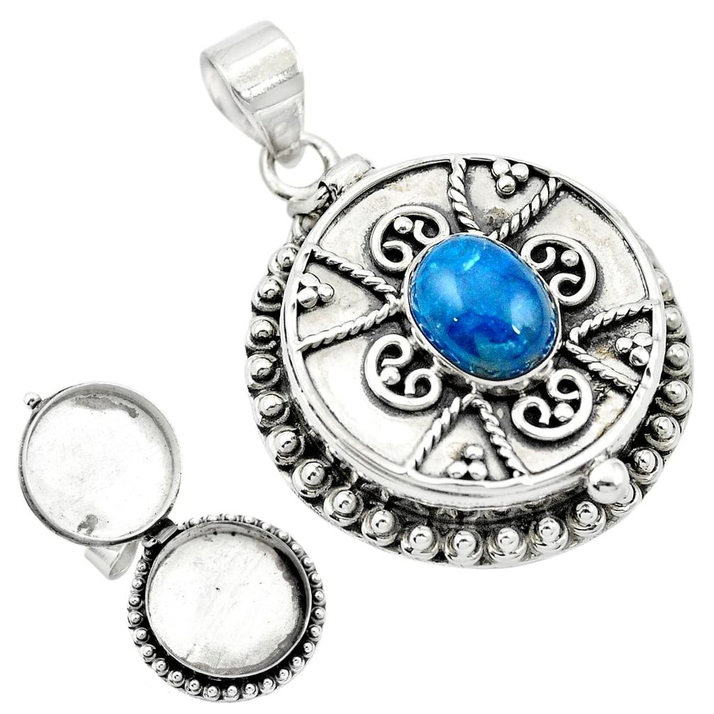 Natural blue apatite (madagascar) 925 silver poison box pendant jewelry m49992