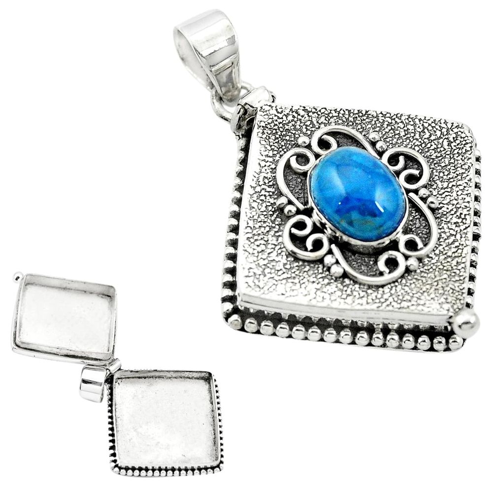 Natural blue apatite (madagascar) 925 silver poison box pendant jewelry m49999