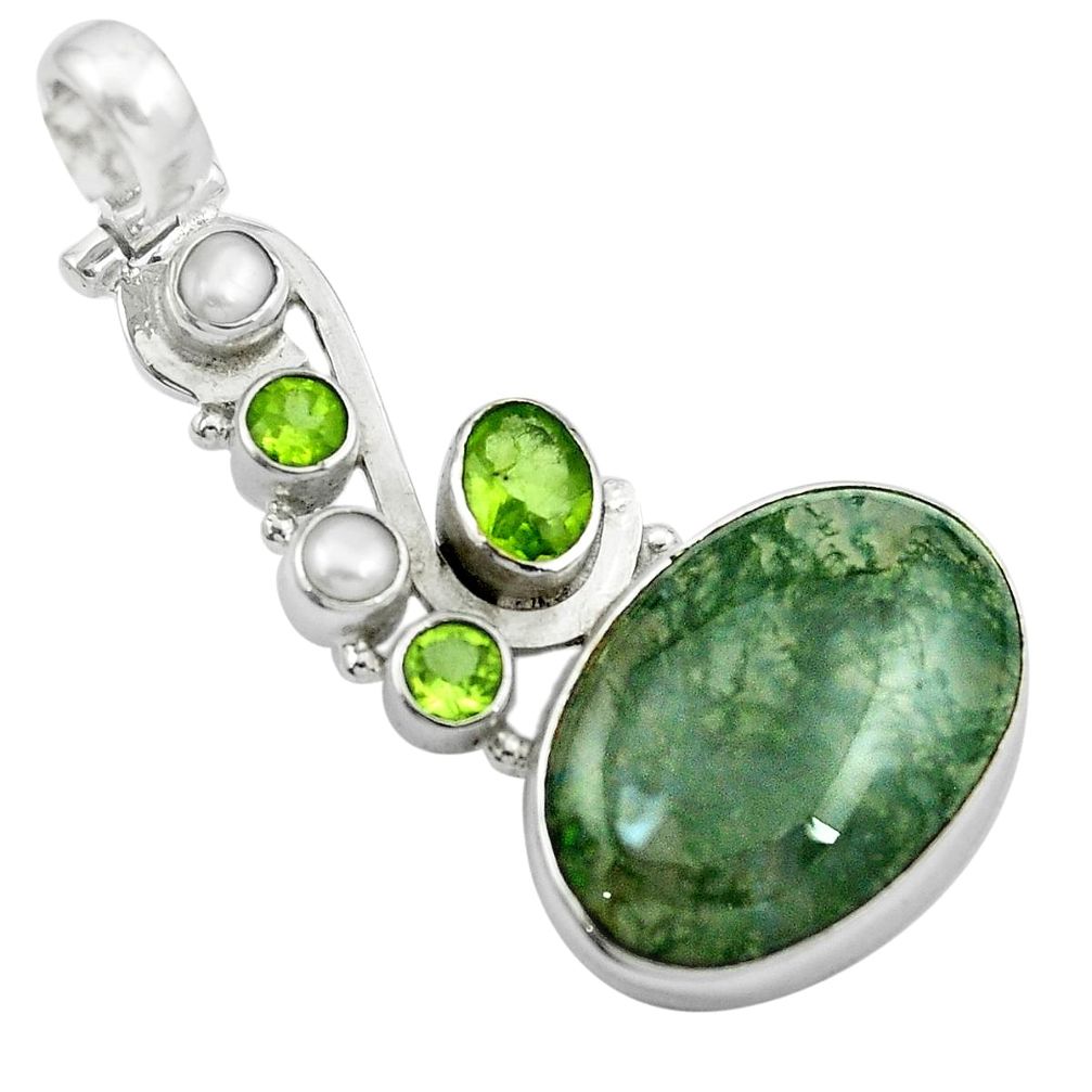 Natural green moss agate peridot 925 sterling silver pendant m50021