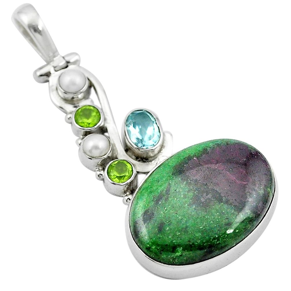 Natural pink ruby zoisite peridot 925 sterling silver pendant m50030