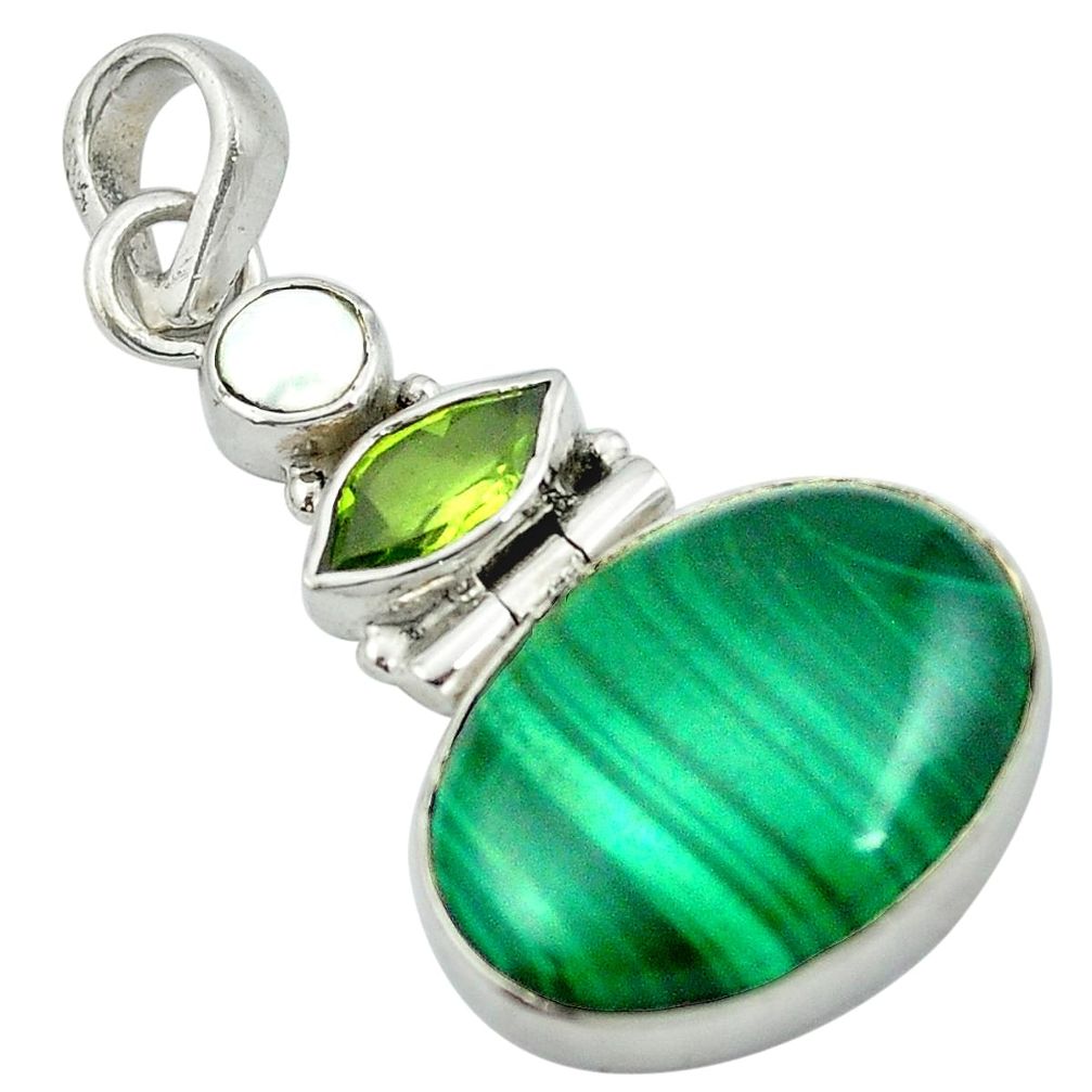 Natural green malachite (pilot's stone) 925 silver pendant jewelry m50049