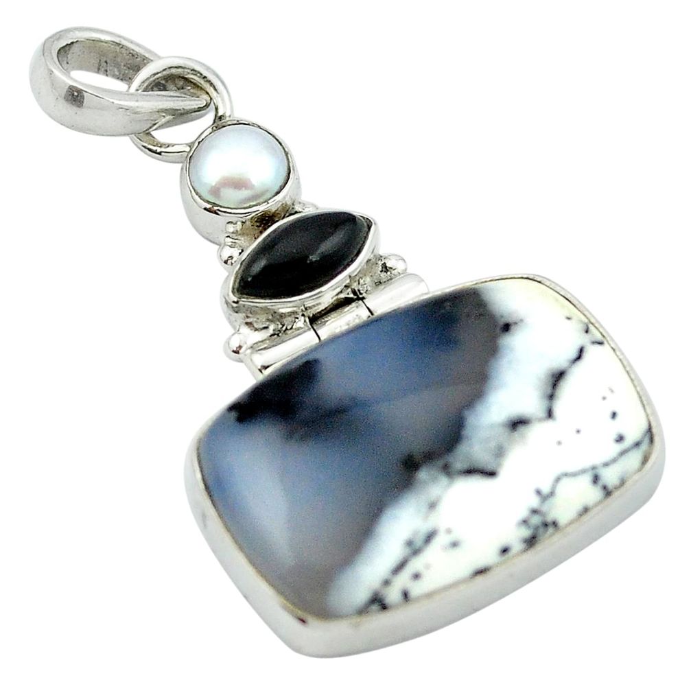 Natural white dendrite opal (merlinite) onyx 925 silver pendant m50050
