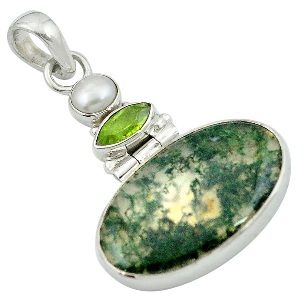 Natural green moss agate peridot 925 sterling silver pendant m50051