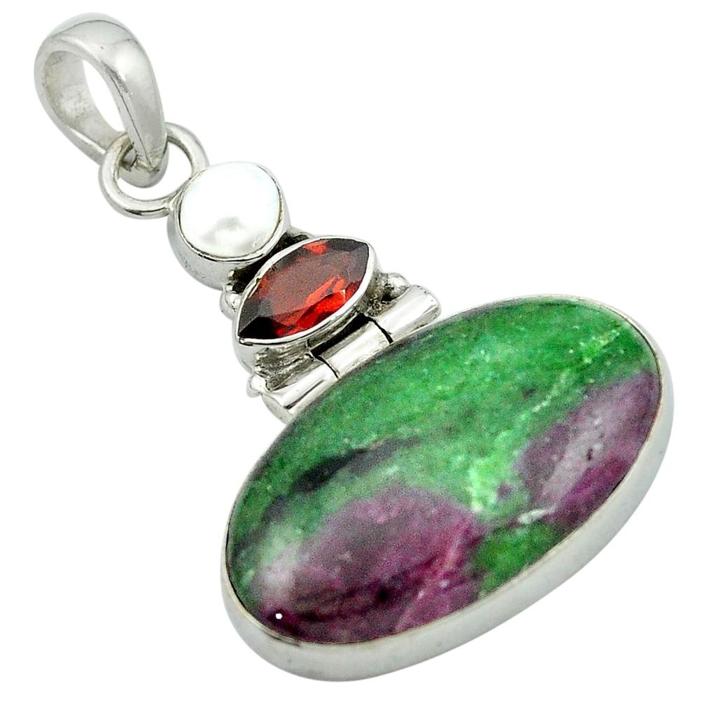 925 sterling silver natural pink ruby zoisite garnet pendant jewelry m50058