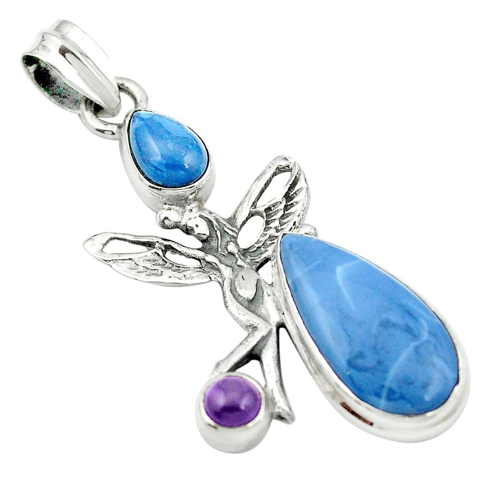 925 silver natural blue owyhee opal angel wings fairy pendant m50065