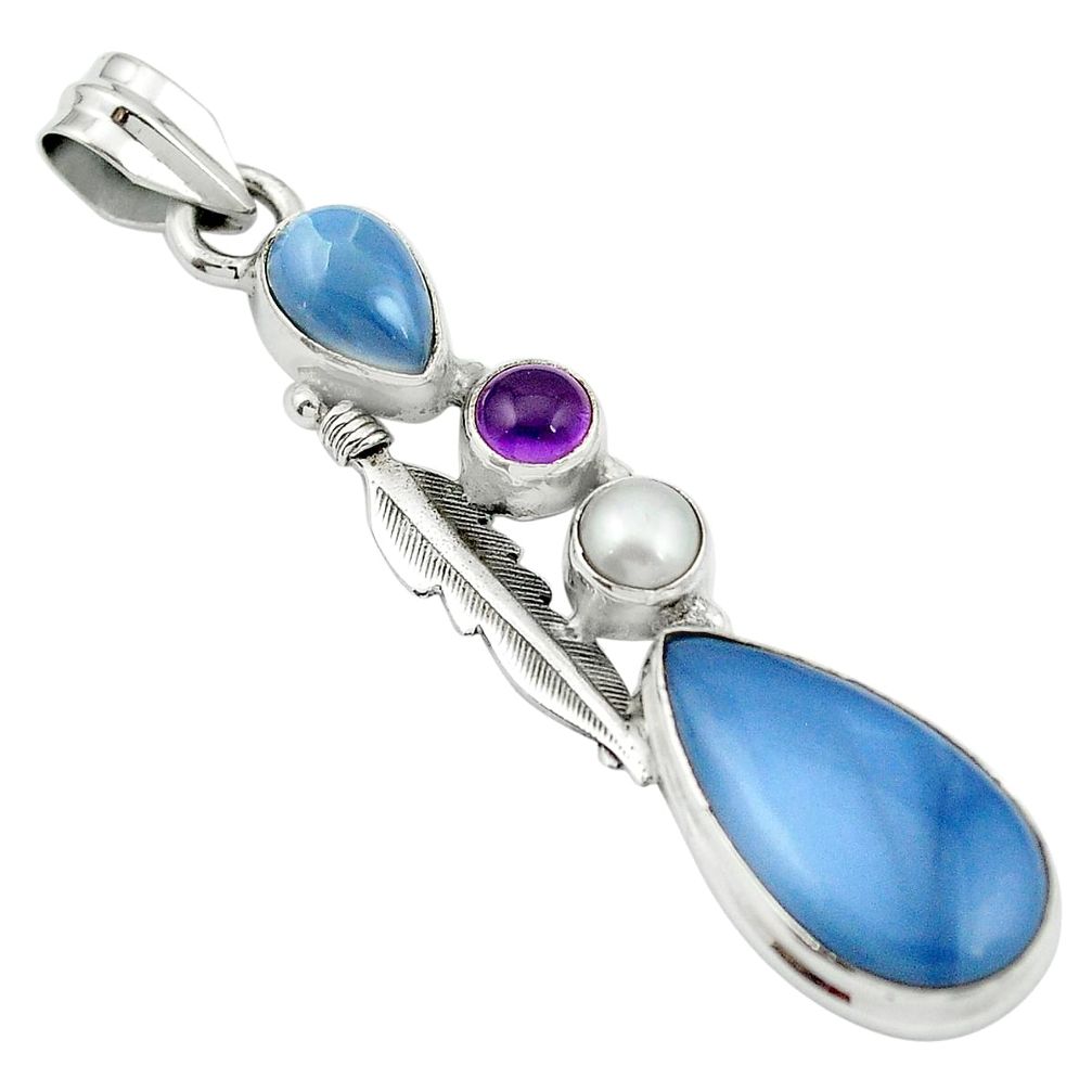 Natural blue owyhee opal garnet pearl 925 sterling silver pendant m50066