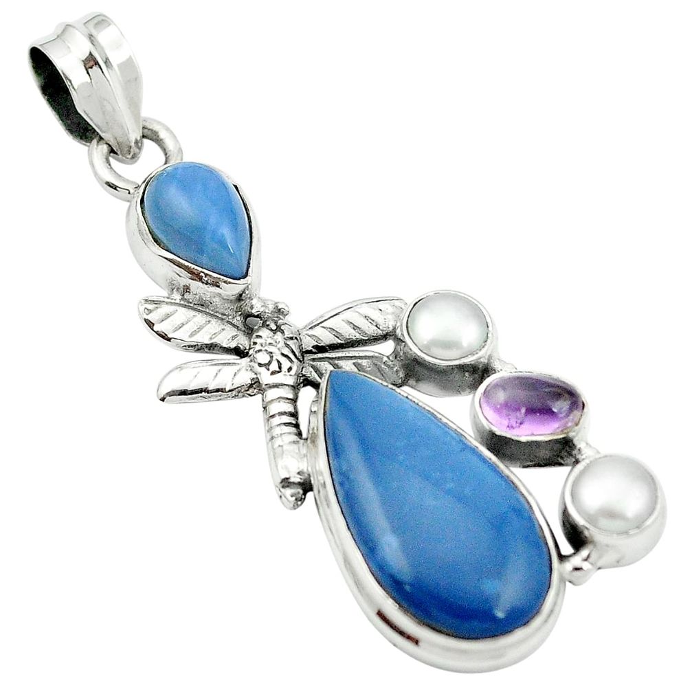 Natural blue owyhee opal amethyst 925 silver dragonfly pendant m50068