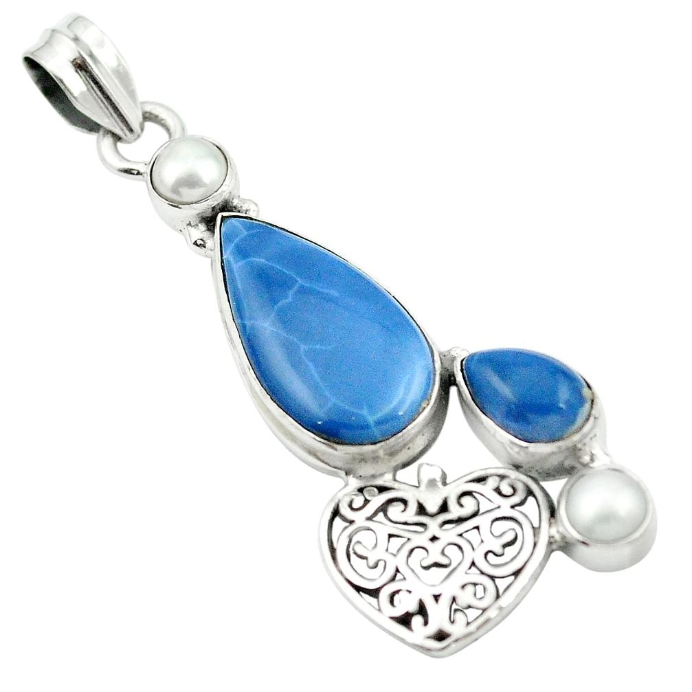 Natural blue owyhee opal pearl 925 sterling silver pendant m50069