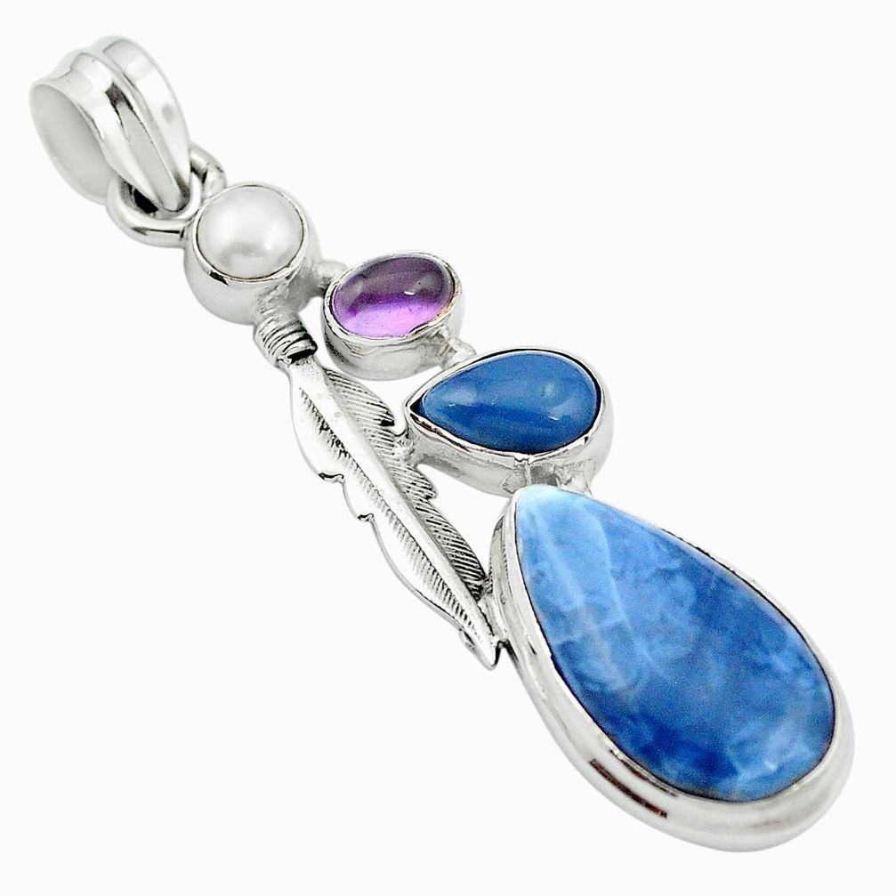 Natural blue owyhee opal amethyst 925 sterling silver pendant m50071