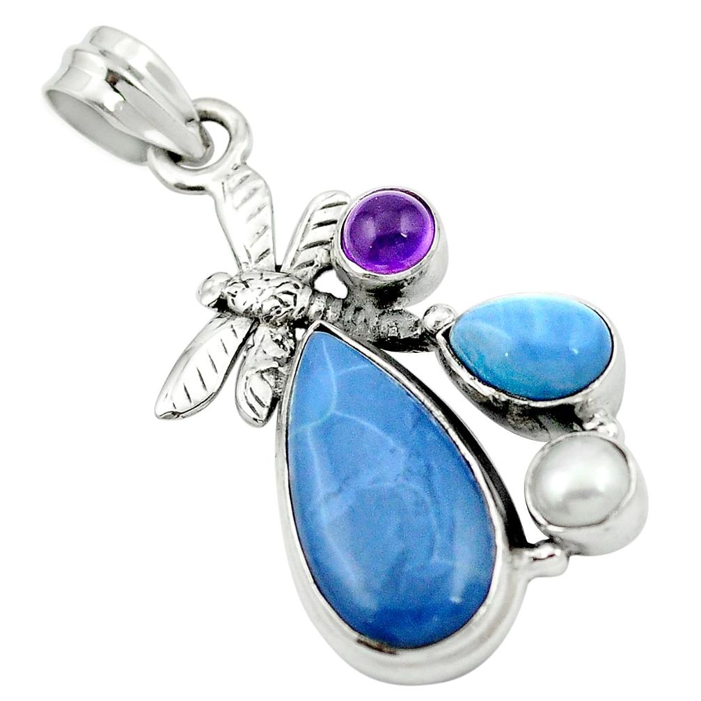 Natural blue owyhee opal amethyst 925 silver dragonfly pendant m50073