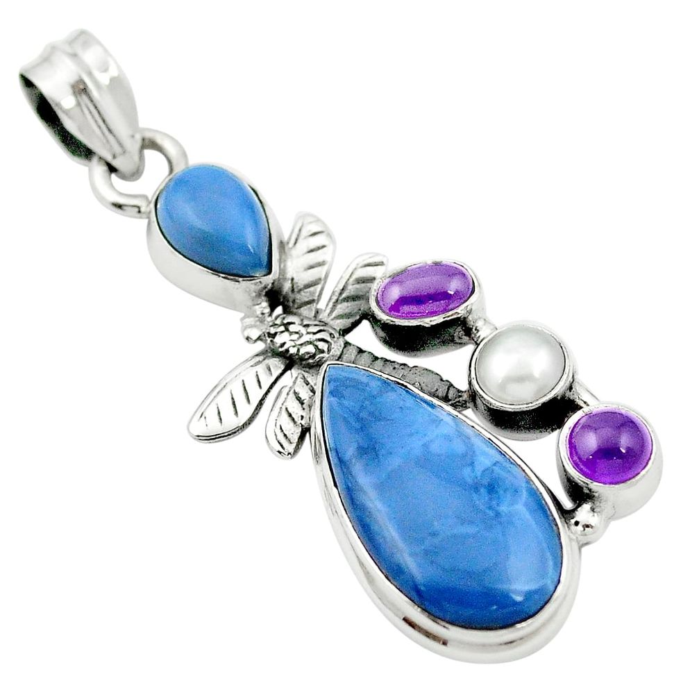 925 sterling silver natural blue owyhee opal amethyst pendant m50075