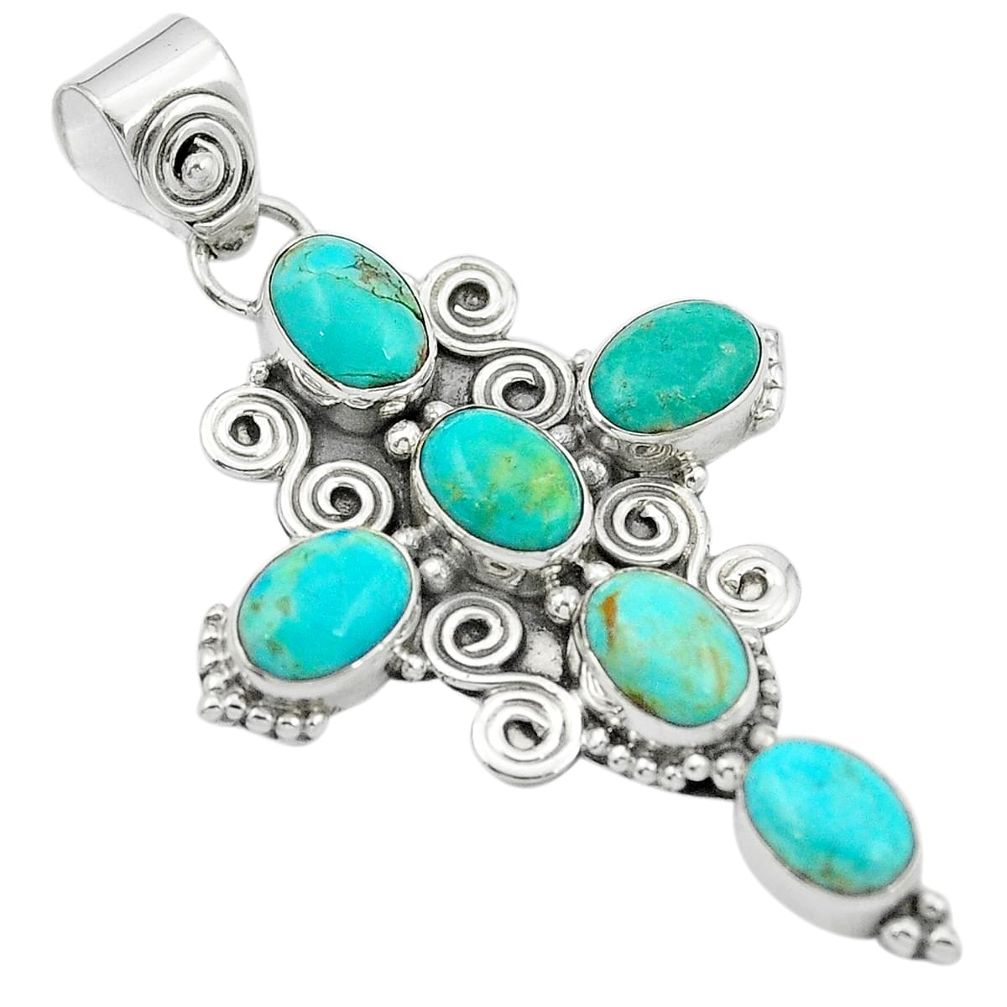Green arizona mohave turquoise 925 silver holy cross pendant m50103