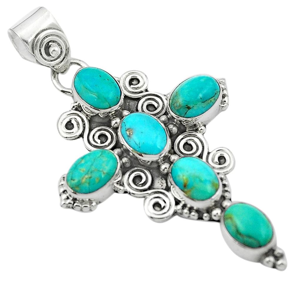 Green arizona mohave turquoise 925 silver holy cross pendant jewelry m50108