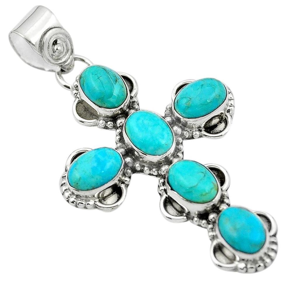Green arizona mohave turquoise 925 silver holy cross pendant m50110