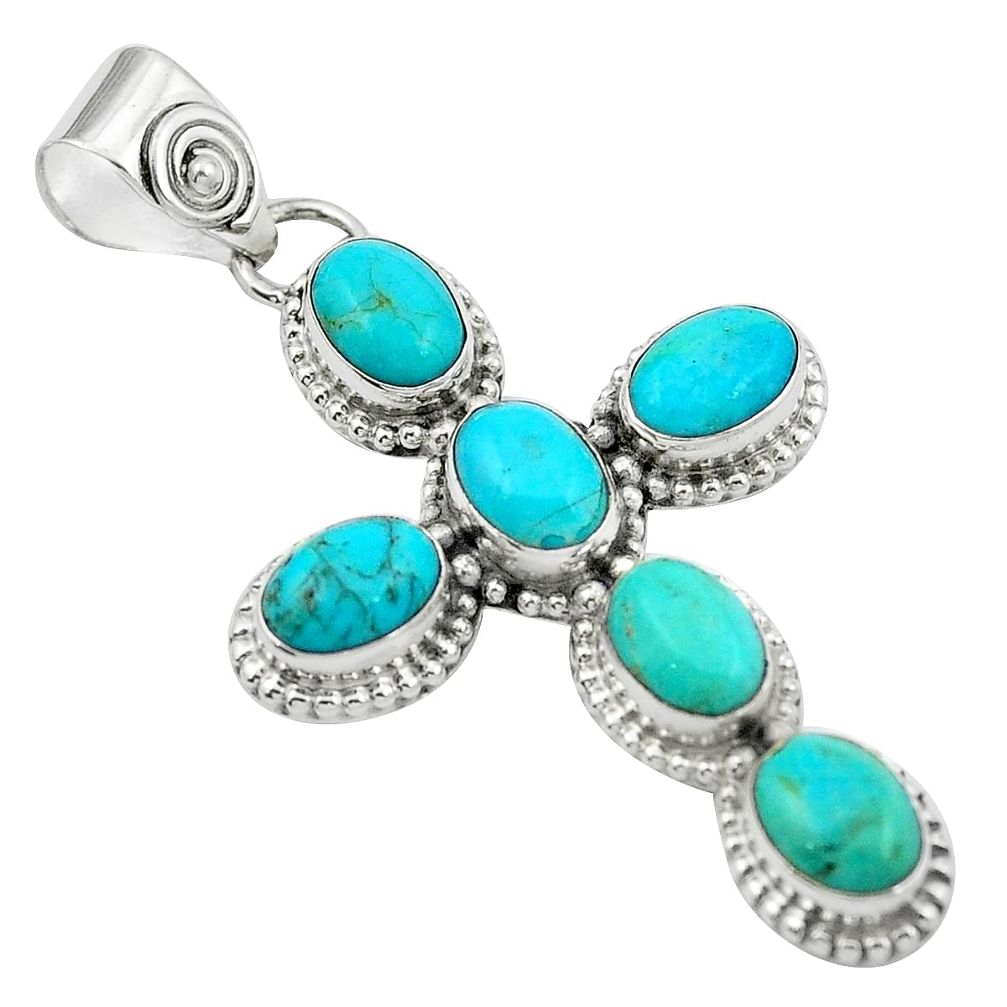 Green arizona mohave turquoise 925 silver holy cross pendant m50113