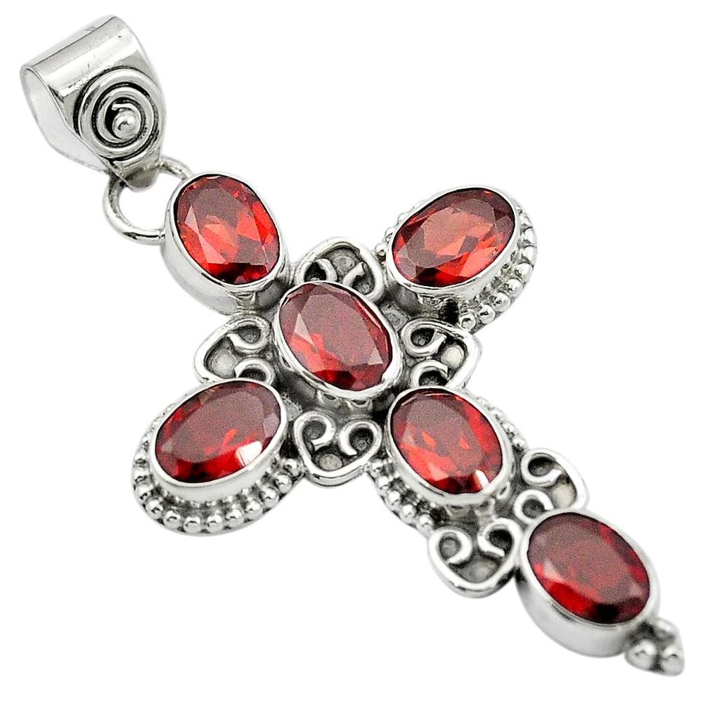 Natural red garnet 925 sterling silver holy cross pendant jewelry m50117