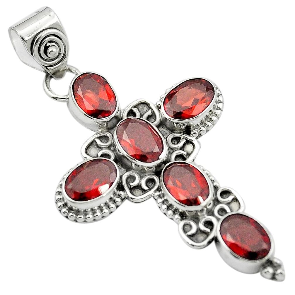 Natural red garnet 925 sterling silver holy cross pendant jewelry m50119