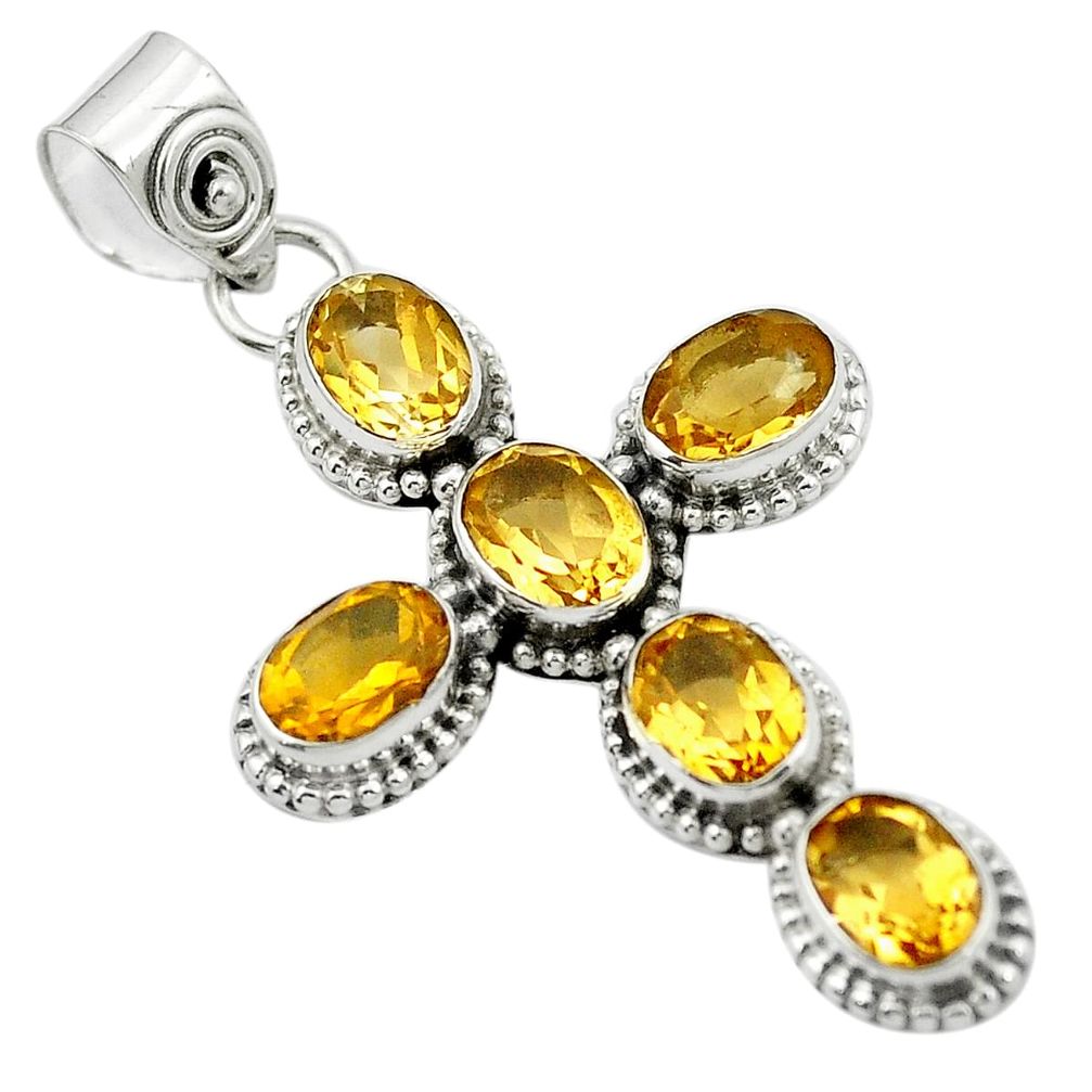 Natural yellow citrine 925 sterling silver holy cross pendant m50122