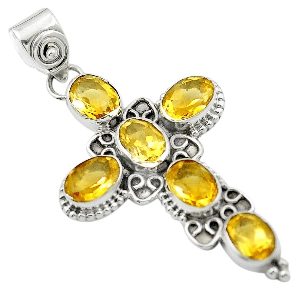 925 sterling silver natural yellow citrine oval holy cross pendant m50129