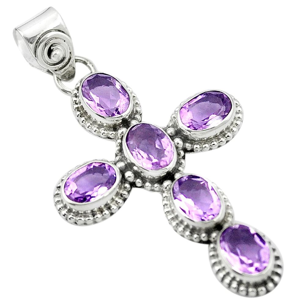 Natural purple amethyst 925 sterling silver holy cross pendant m50132