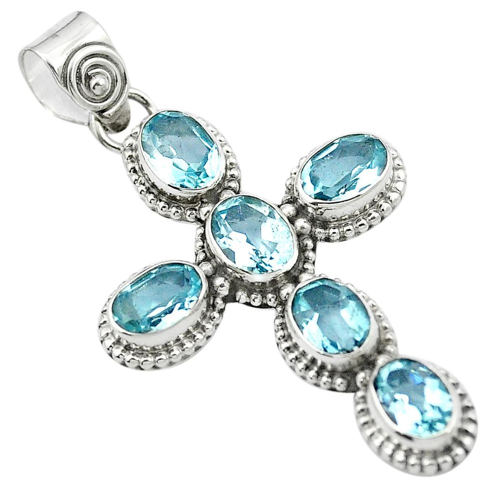 Natural blue topaz 925 sterling silver holy cross pendant jewelry m50143