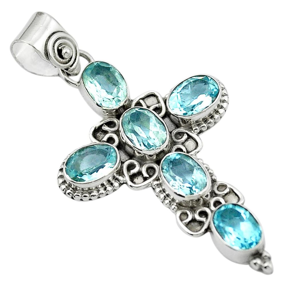 Natural blue topaz 925 sterling silver holy cross pendant jewelry m50147