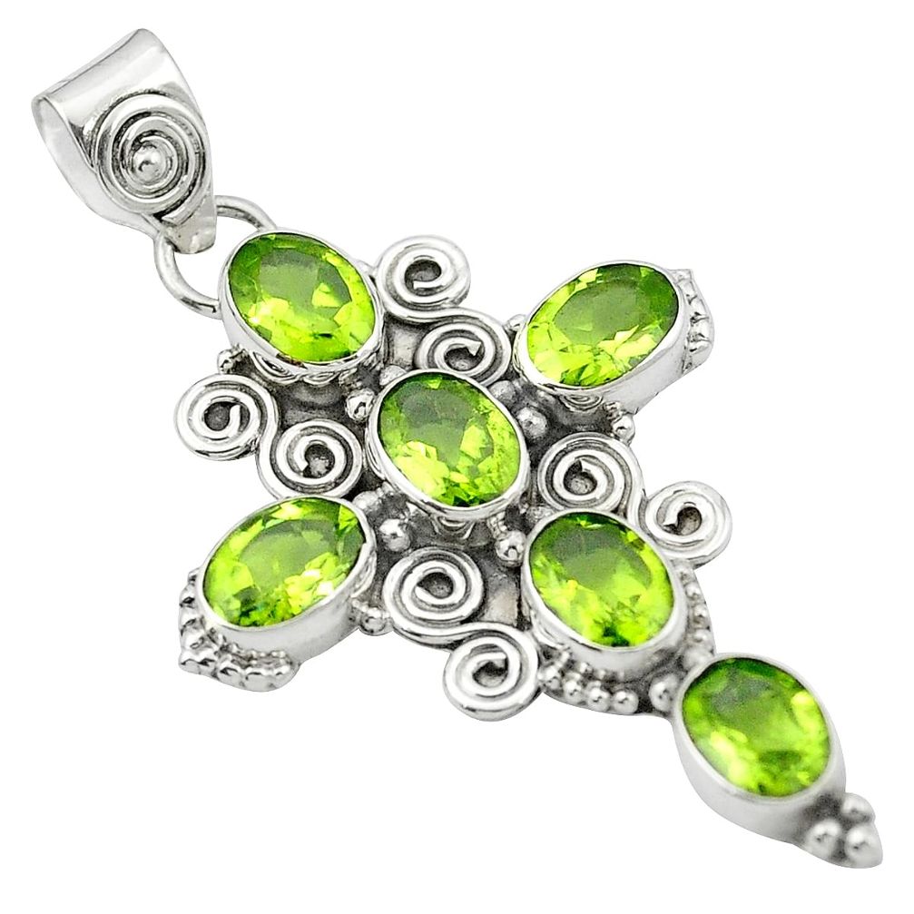 Natural green peridot 925 sterling silver holy cross pendant m50154