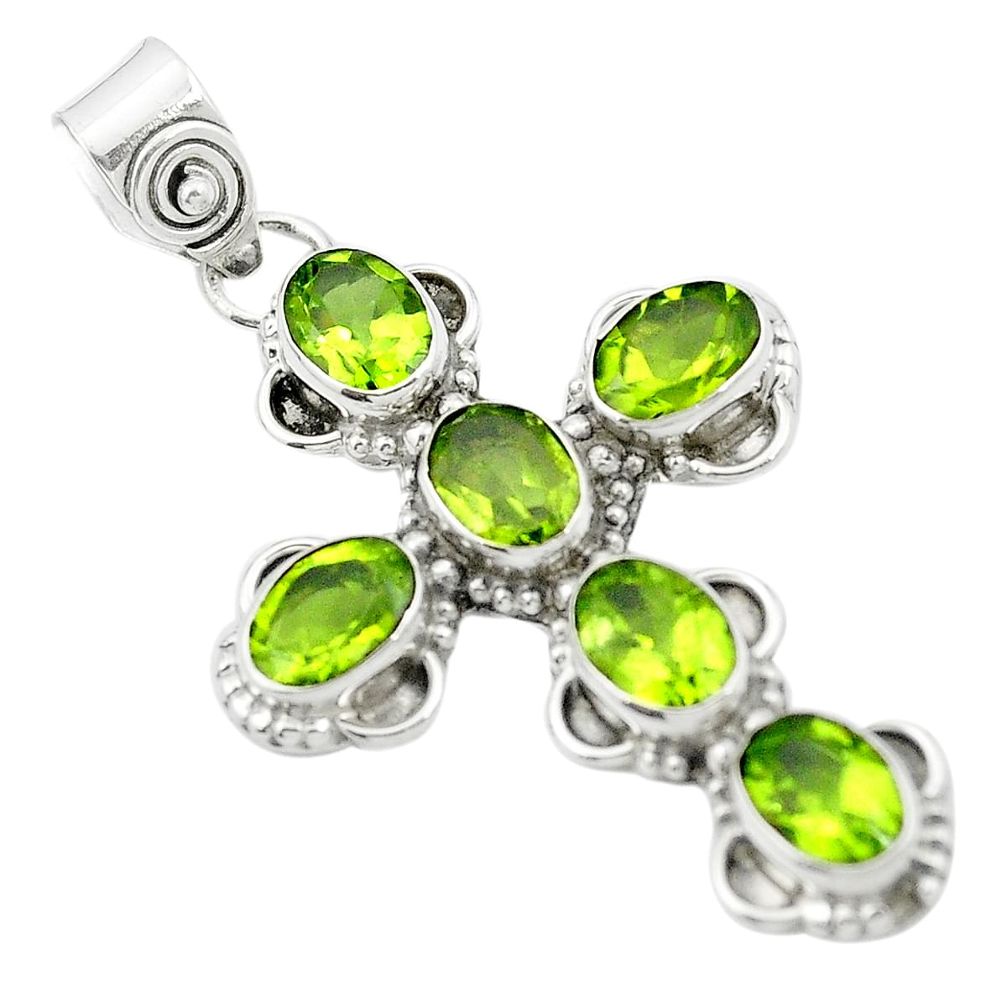 Natural green peridot 925 sterling silver holy cross pendant m50159