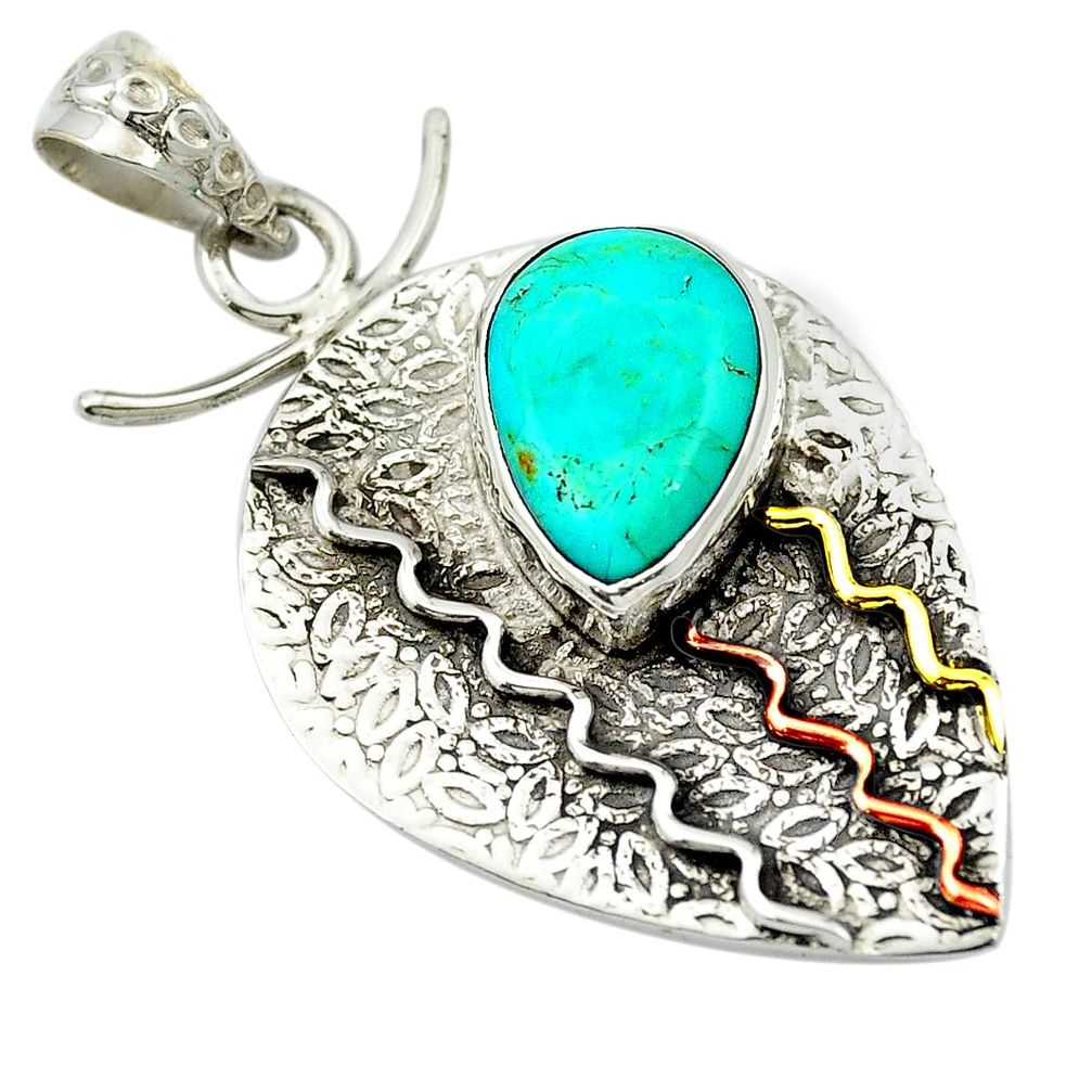 Victorian natural green peruvian amazonite 925 silver two tone pendant m50201