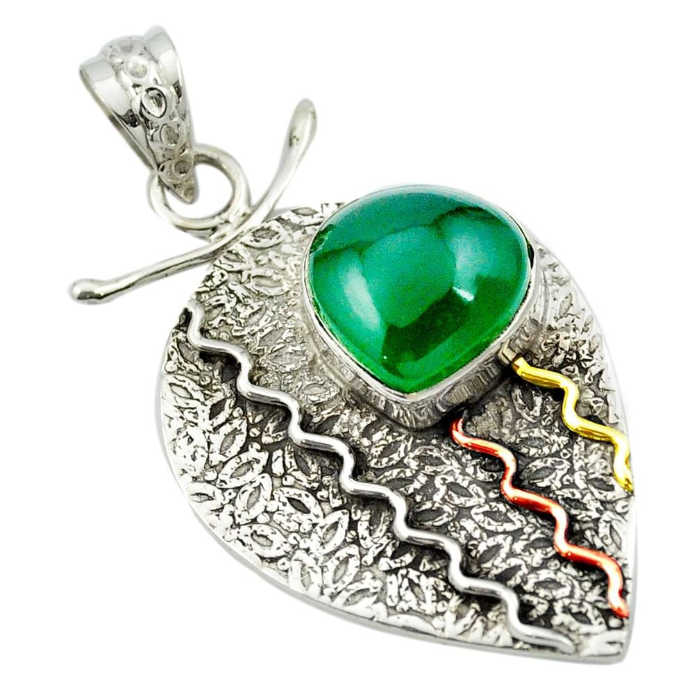Victorian natural green chalcedony 925 silver two tone pendant m50203