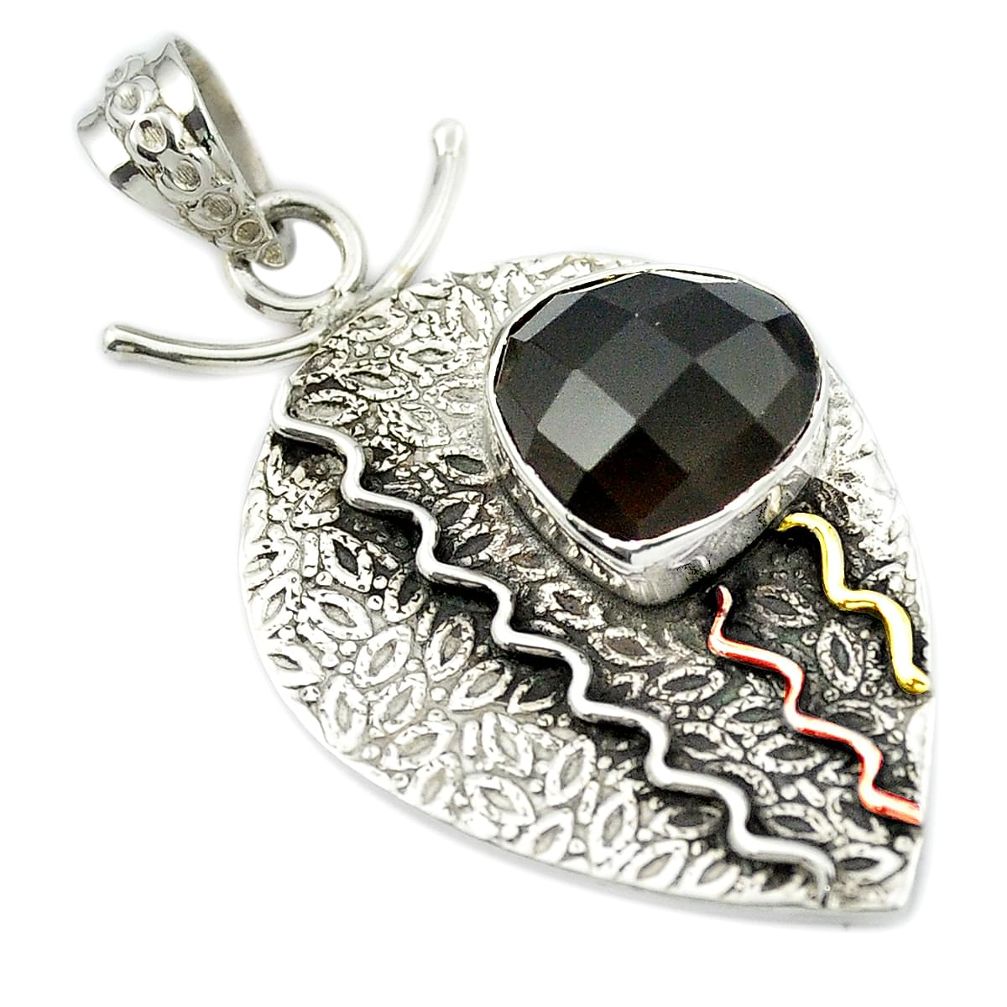 925 sterling silver victorian brown smoky topaz two tone pendant m50206