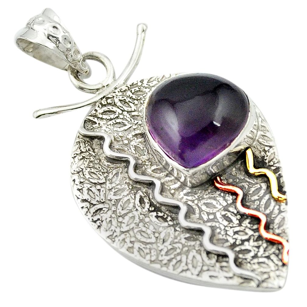 Victorian natural purple amethyst 925 silver two tone pendant m50207