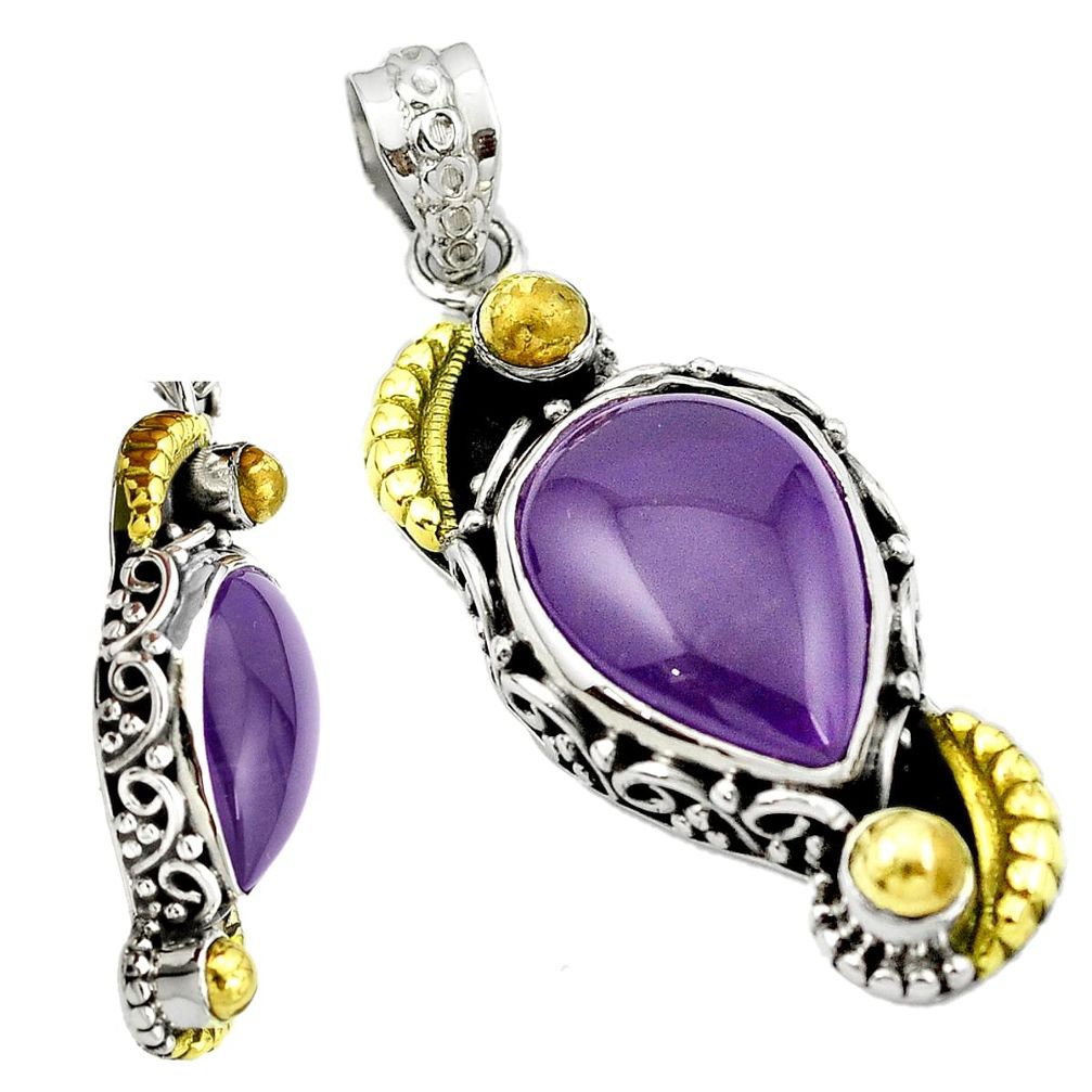 Victorian natural purple amethyst 925 silver two tone pendant m50258