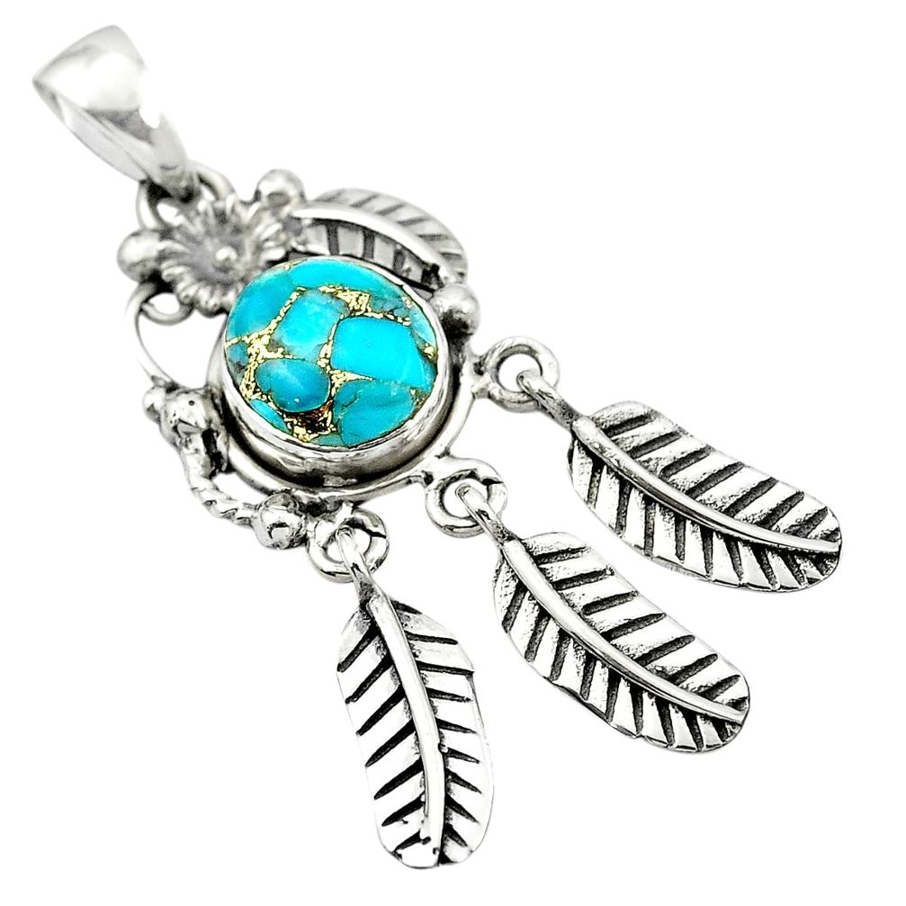 Blue copper turquoise 925 sterling silver pendant jewelry m50297