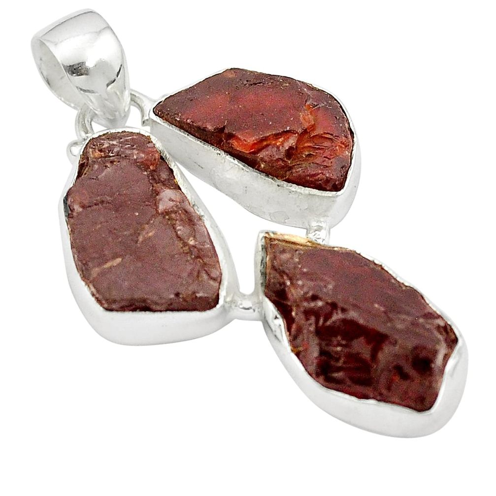 Natural red garnet rough 925 sterling silver pendant jewelry m50352