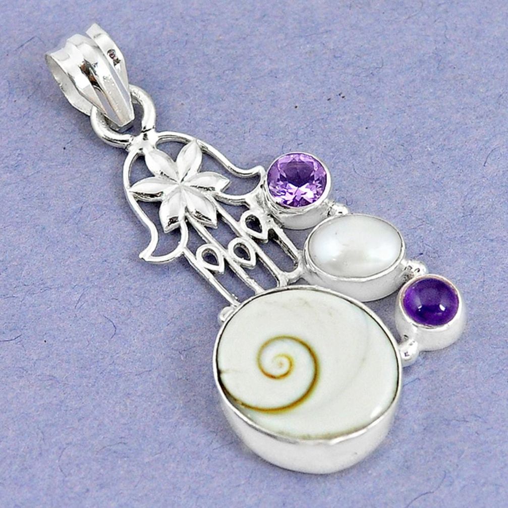 Natural white shiva eye pearl 925 silver hand of god hamsa pendant jewelry m5039