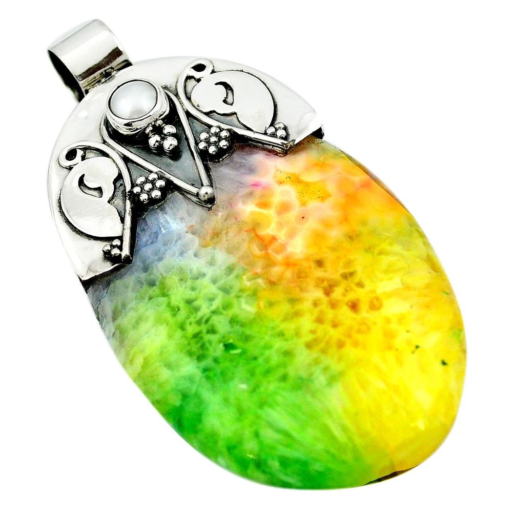 66.99cts natural multicolor solar quartz slice druzy 925 silver pendant m50440