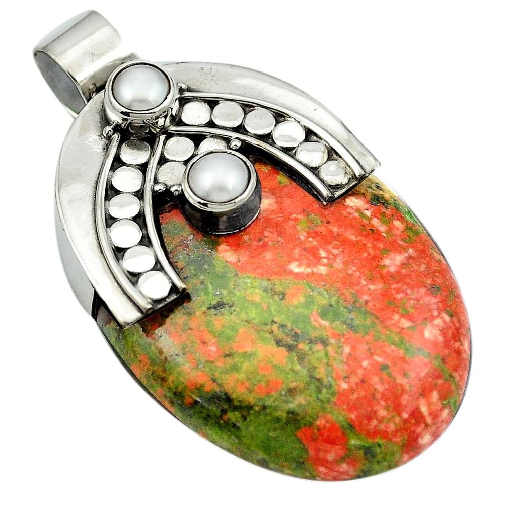 49.88cts natural green unakite pearl 925 sterling silver pendant jewelry m50442