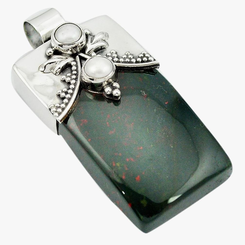 62.62cts natural green bloodstone african (heliotrope) 925 silver pendant m50447