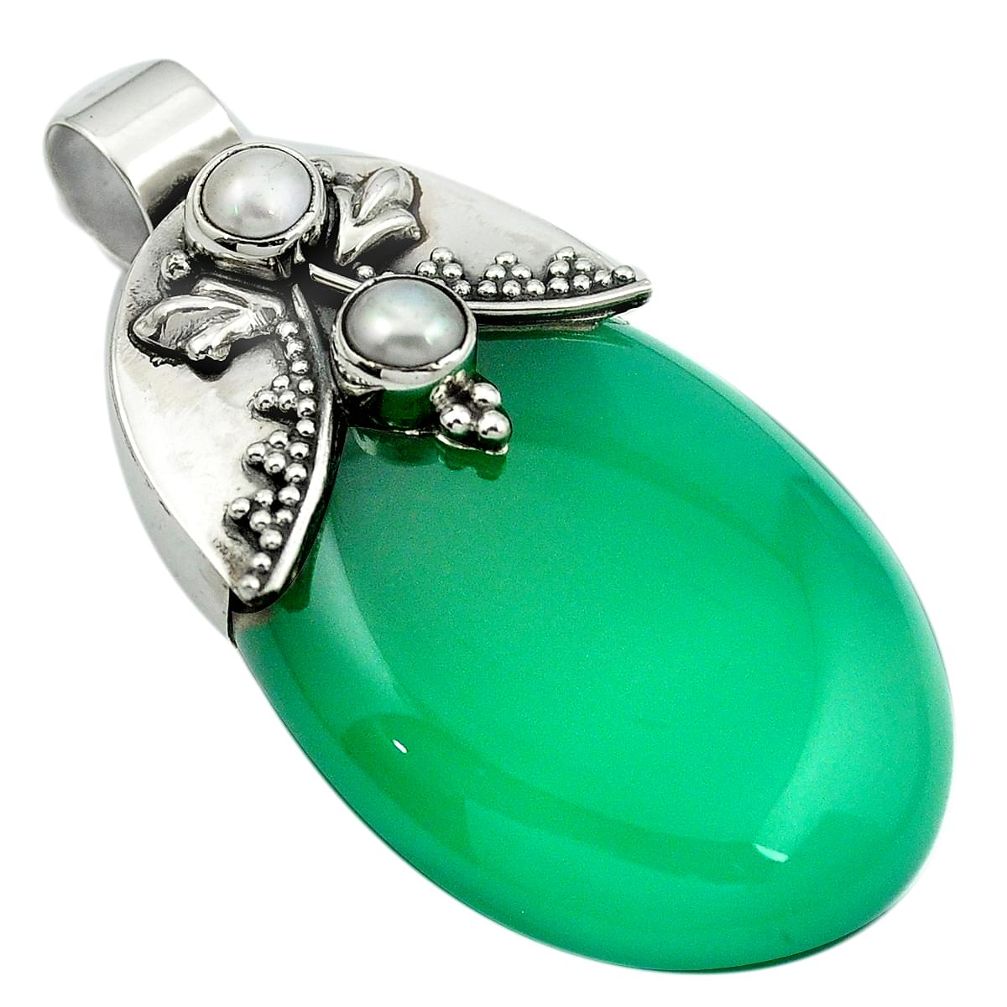 59.12cts natural green chalcedony pearl 925 sterling silver pendant m50453