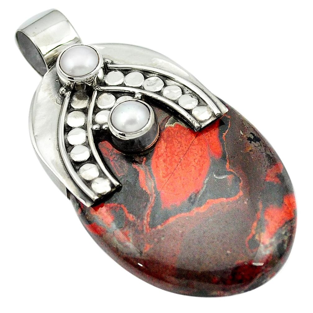 47.42cts natural red birds eye pearl 925 sterling silver pendant jewelry m50455