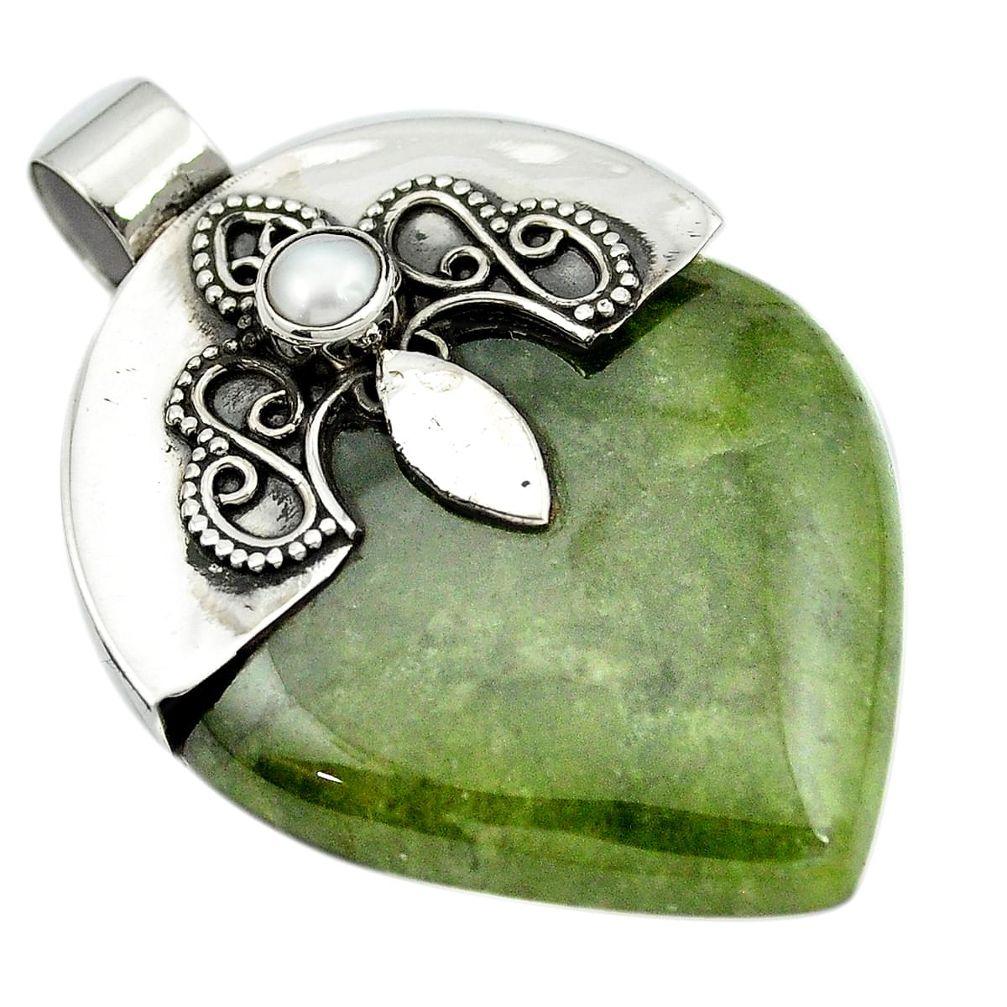 67.87cts natural green aventurine pearl 925 sterling silver pendant m50458