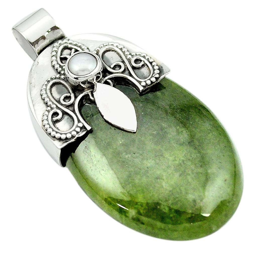 54.18cts natural green aventurine pearl 925 sterling silver pendant m50466