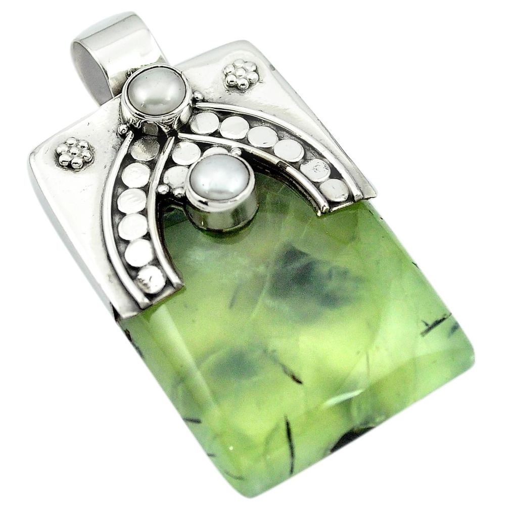 59.12cts natural green prehnite pearl 925 sterling silver pendant jewelry m50474