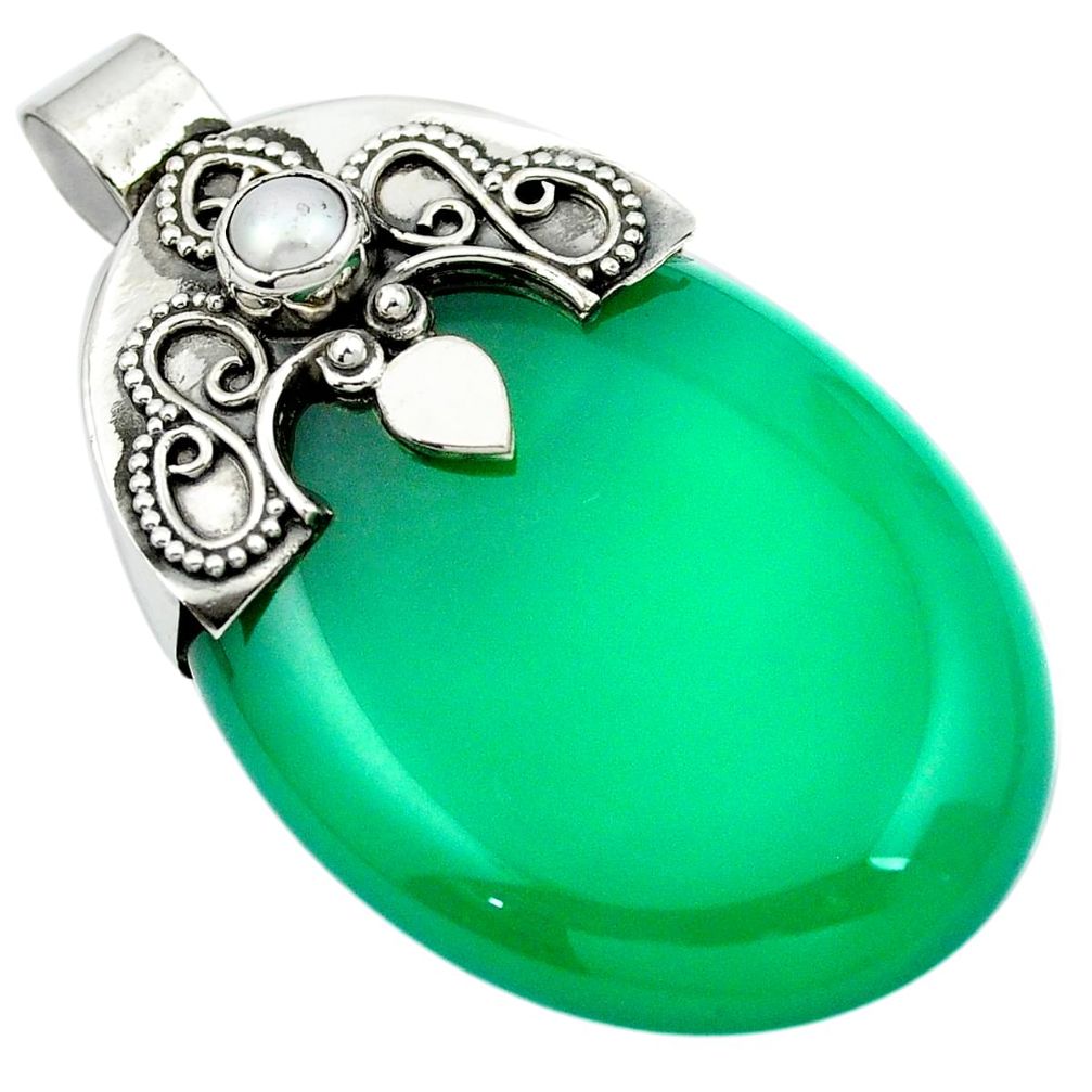 61.18cts natural green chalcedony pearl 925 sterling silver pendant m50491