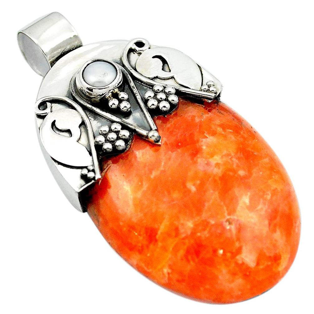 52.12cts natural orange calcite pearl 925 sterling silver pendant jewelry m50492