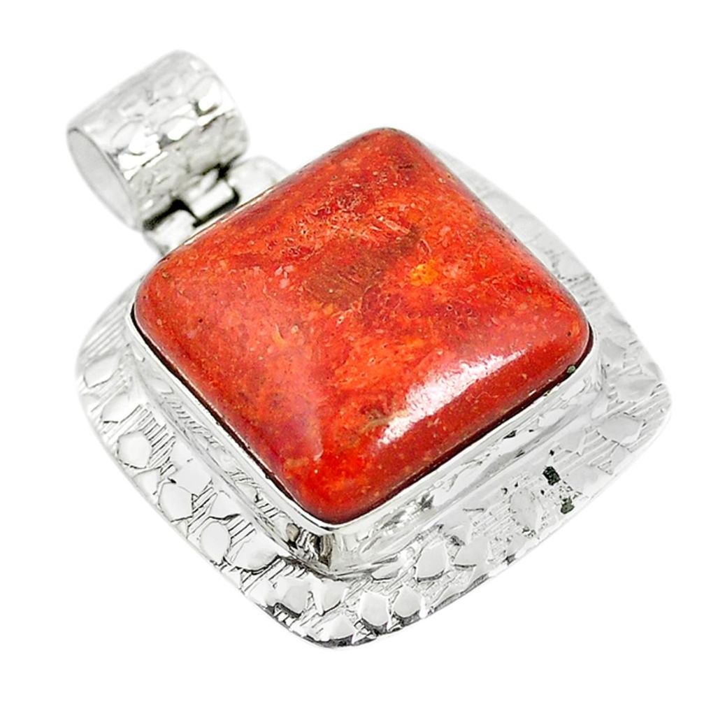Natural red sponge coral 925 sterling silver pendant jewelry m5070
